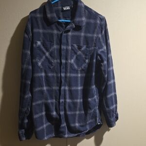 Vans Mens Navy Checkered Long Sleeve Flannel (Large)